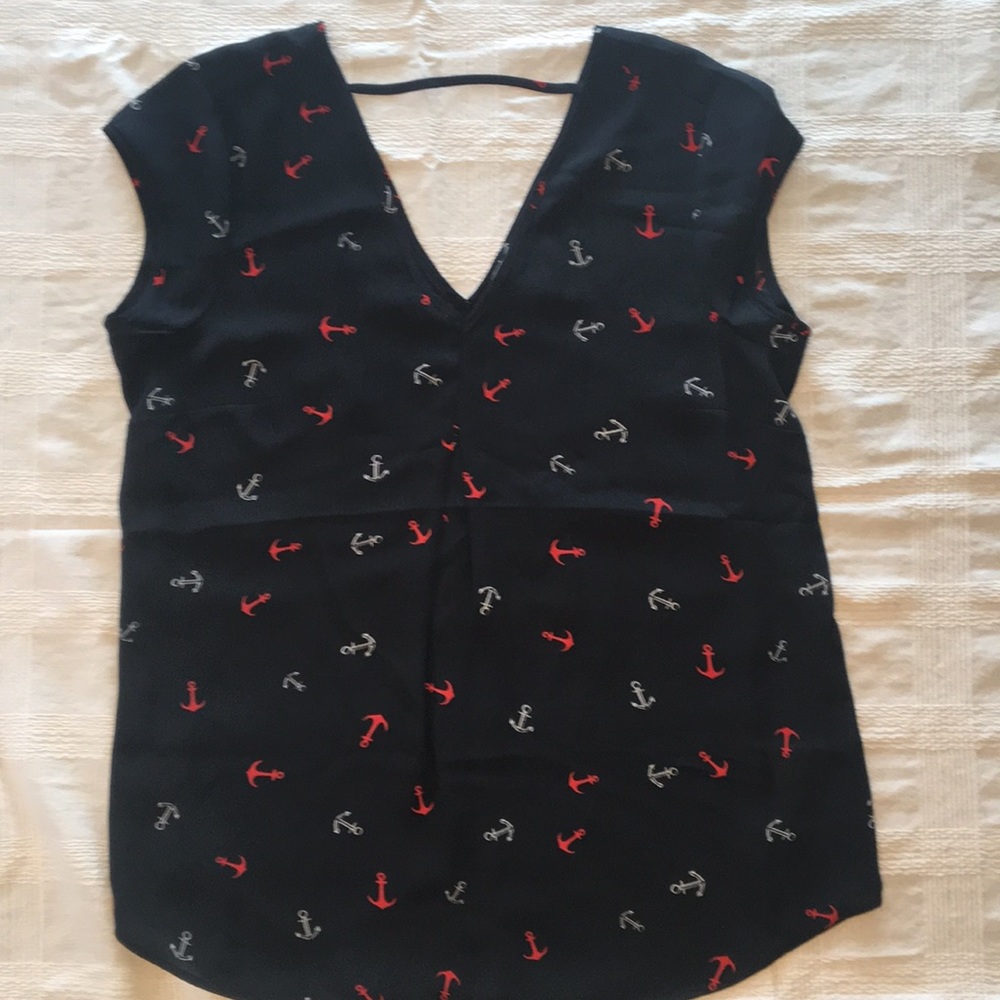 Navy anchor chiffon blouse small